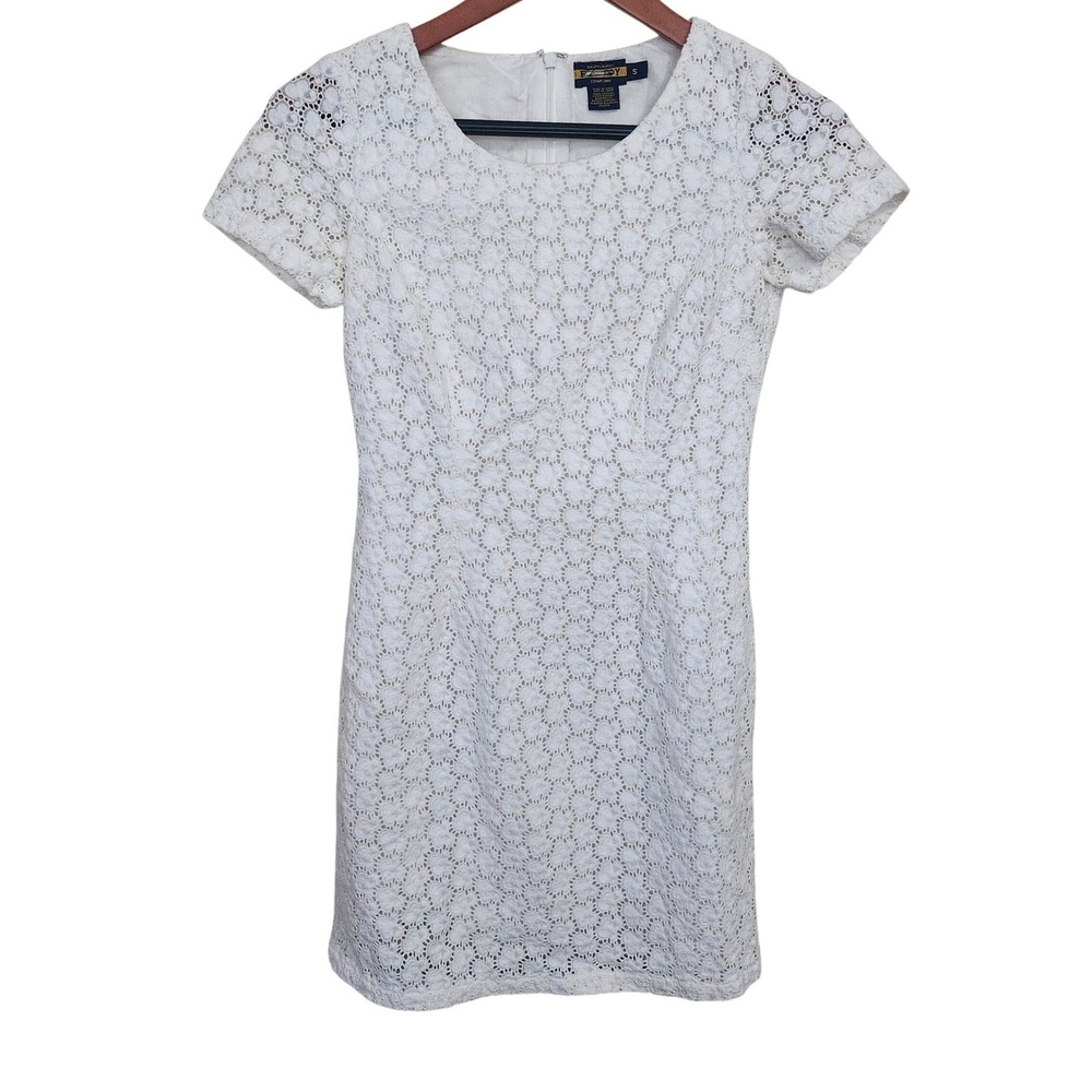 Ralph Lauren Rugby Eyelet Dress Small White Lace Cap Sleeve Sheath Old Money